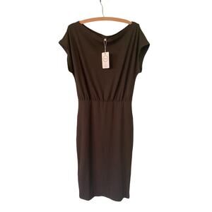 Women’s Medium Hunter Green Ribbed Bodycon Texture Short Sleeve T-Shirt Dress